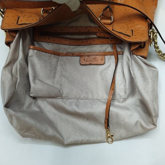 Michael Kors Hamilton Brown Leather Ostridge Embossed Lock Satchel Shoulder Bag - Picture 11 of 16